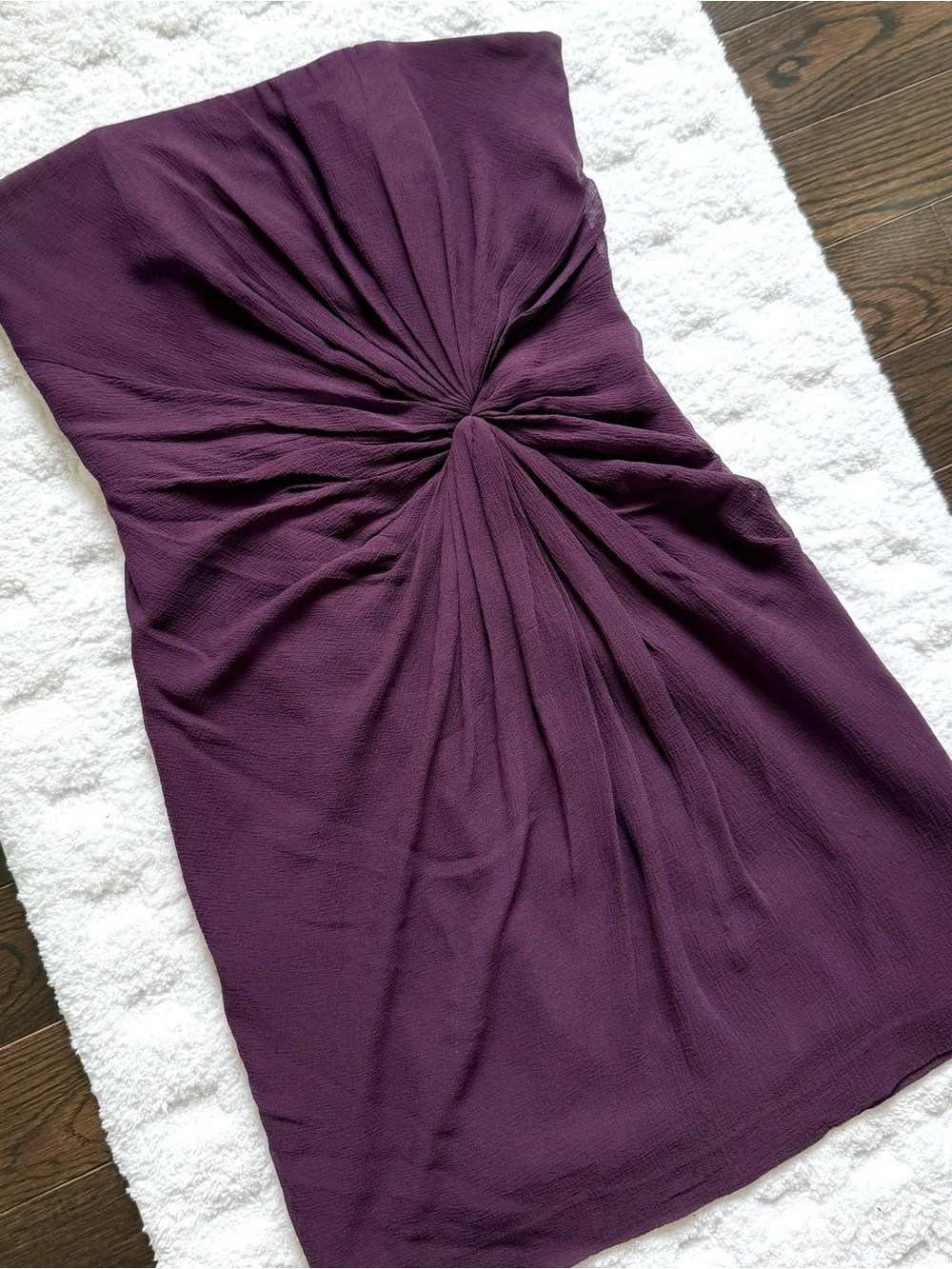 100% Silk Club Monaco Strapless Twist-Knot Dress in Deep Plum